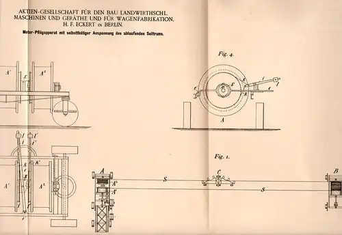 Original Patentschrift - Wagenfabrikation , H. Eckert in Berlin , 1894 , Motorpflug , Traktor , Landwirtschaft , Pflug !