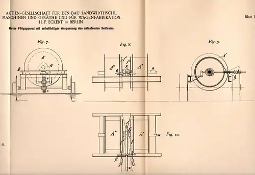 Original Patentschrift - Wagenfabrikation , H. Eckert in Berlin , 1894 , Motorpflug , Traktor , Landwirtschaft , Pflug !