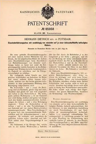 Original Patentschrift - H. Dietrich in Potsdam , 1895 , Eisenbahn - Fahrzeugachse , Lokomotive !!!