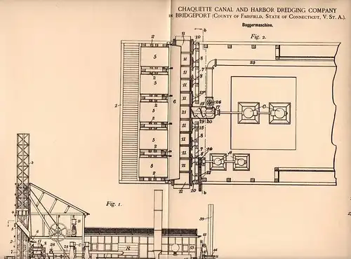 Original Patentschrift - Canal and Harbor Dredging Comp. in Brideport , Connect., 1894 , excavator machine , pipe , port