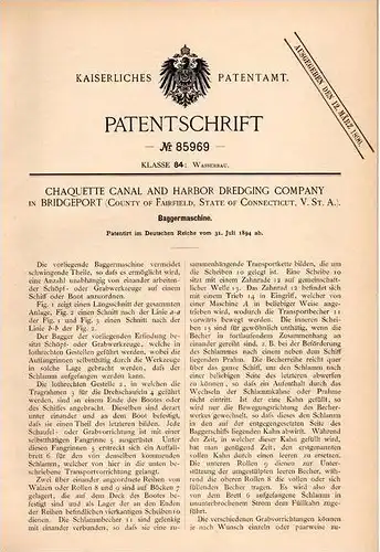 Original Patentschrift - Canal and Harbor Dredging Comp. in Brideport , Connect., 1894 , excavator machine , pipe , port