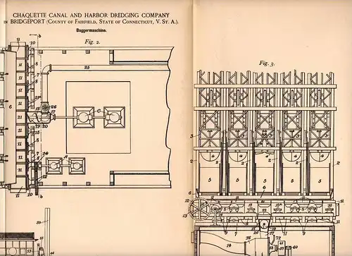 Original Patentschrift - Canal and Harbor Dredging Comp. in Brideport , Connect., 1894 , excavator machine , pipe , port