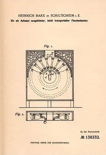 Original Patentschrift - H. Marx in Schiltigheim i.E., 1901 , Machine pour bouteilles , bouteille , Flaschen !!!