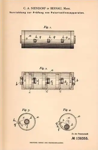 Original Patentschrift - C.A. Niendorf in Bernau / Mark , 1902 , Prüfapparat für  Polarisationsapparat , Scala , Zucker