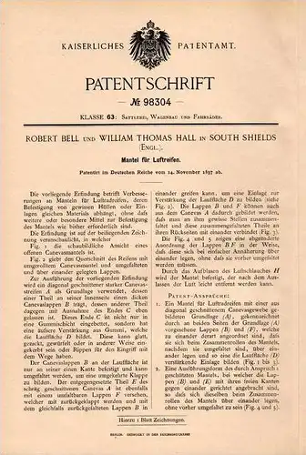Original Patentschrift - R. Bell und W. Hall in South Shields , 1897 , Tires for bicycle , wheel !!!