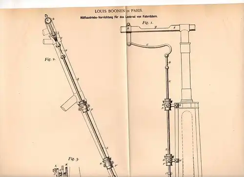 Original Patentschrift - Louis Boonen in Paris , 1897 , Volant conduire pour vélo !!!