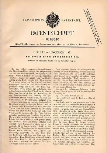 Original Patentschrift - F. Stille in Lengerich i.W., 1897 , Dreschmaschine , Rollschüttler , Getreide , Landwirtschaft
