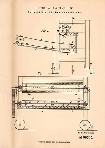 Original Patentschrift - F. Stille in Lengerich i.W., 1897 , Dreschmaschine , Rollschüttler , Getreide , Landwirtschaft