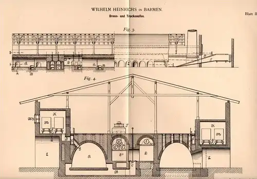 Original Patentschrift - W. Heinrichs in Barmen , 1897 , Ziegelei , Ziegel , Brennofen , Trockenofen , Thon !!!