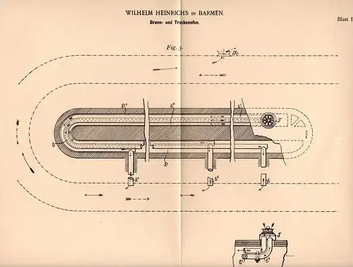 Original Patentschrift - W. Heinrichs in Barmen , 1897 , Ziegelei , Ziegel , Brennofen , Trockenofen , Thon !!!