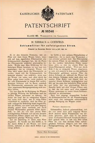 Original Patentschrift - H. Niehaus in Coesfeld , 1897 , Schlammfilter für Kanalisation , Stadtwerke , Wasserwerk !!!