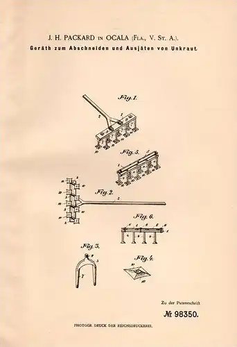 Original Patentschrift - J. Packard in Ocala , Forida , 1897 , device for weed , plant , horticulture !!!