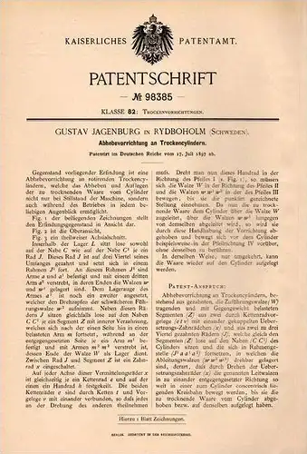 Original Patentschrift - Gustav Jagenburg in Rydboholm , 1897 , Trockenapparat , Trockencylinder , Trockner , Schweden !