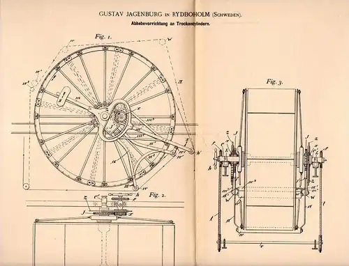 Original Patentschrift - Gustav Jagenburg in Rydboholm , 1897 , Trockenapparat , Trockencylinder , Trockner , Schweden !