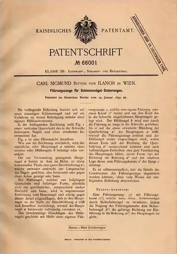 Original Patentschrift -  S. Ritter von Ilanor in Wien , 1892 , Sicherung für Schienen , Schiene , Eisenbahn , Gleis !!!