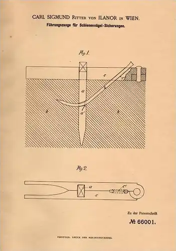 Original Patentschrift -  S. Ritter von Ilanor in Wien , 1892 , Sicherung für Schienen , Schiene , Eisenbahn , Gleis !!!