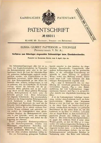 Original Patentschrift - E. Patterson in Titusville , Penns. , 1892 , sleepers for railroad , seemed , track , train !!!