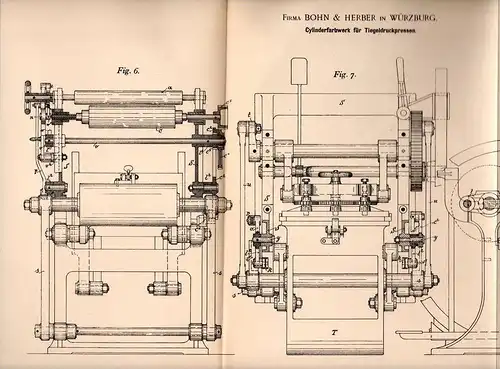 Original Patentschrift - Bohn & Herber in Würzburg 1891, Tiegeldruckpresse , Druckerei , Tiegeldruck , Buchdruck , Druck