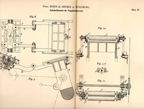 Original Patentschrift - Bohn & Herber in Würzburg 1891, Tiegeldruckpresse , Druckerei , Tiegeldruck , Buchdruck , Druck