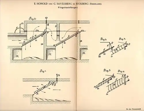 Original Patentschrift - E. Honold und C. Savelsberg in Stolberg , 1892 , Flugstaubfänger , Heizung , Feuerung !!!