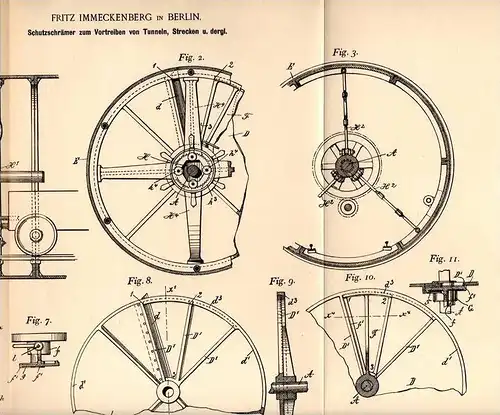 Original Patentschrift - F. Immeckenberg in Berlin , 1892 , Erdbohrer für Eisenbahn - Tunnel , Tunnelbau , Erdbohrung !!