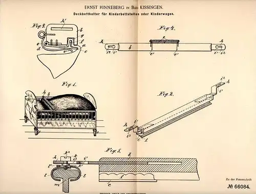 Original Patentschrift - E. Rinneberg in Bad Kissingen , 1892, Kinderwagen , Kinderbett , Deckbetthalter , Kinder , Kind