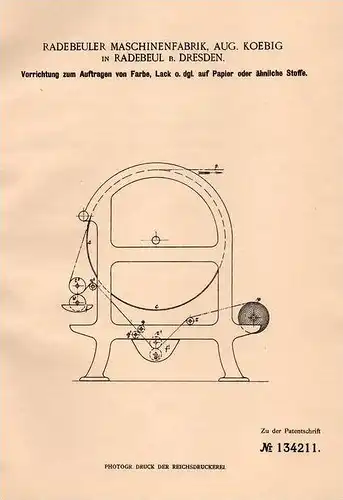 Original Patentschrift -  A. Koebig in Radebeul b. Dresden , 1901 , Farbe und Lack auf Papier  !!!