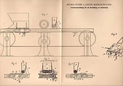 Original Patentschrift - A. Eitner in Leipzig - Kleinzschocher ,1900, Dachziegel - Herstellung , Dach , Dachdecker !!!