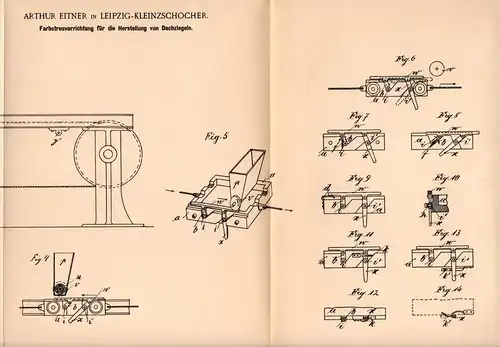 Original Patentschrift - A. Eitner in Leipzig - Kleinzschocher ,1900, Dachziegel - Herstellung , Dach , Dachdecker !!!