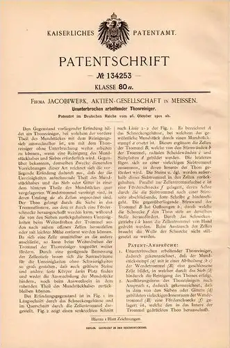 Original Patentschrift - Fa. Jakobiwerk AG in Meissen , 1901 , Thonreiniger , Porzellan , Reiniger von Thon !!!