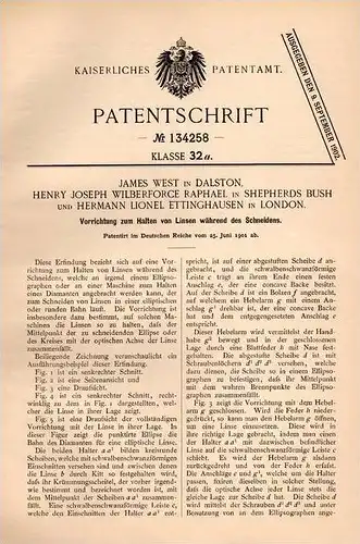 Original Patentschrift - H. Ettinghausen in Dalston and Shepherds Bush , 1901, apparatus for lenses , diamond , diamonds