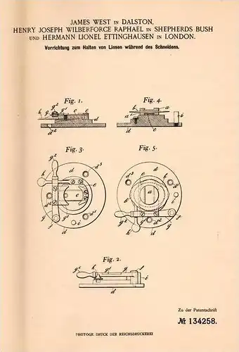 Original Patentschrift - H. Ettinghausen in Dalston and Shepherds Bush , 1901, apparatus for lenses , diamond , diamonds