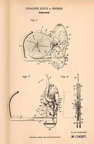 Original Patentschrift - J. Koch in Bremen , 1901 , Kletterschuh für Telegraphen , Telegraphenmast , Klettern !!!