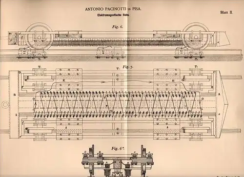 Original Patentschrift - A. Pacinotti in Pisa , 1901 , elettromagnetica ferrovia, tram, treno !!!