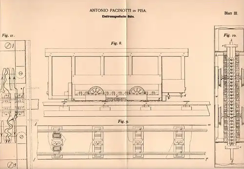 Original Patentschrift - A. Pacinotti in Pisa , 1901 , elettromagnetica ferrovia, tram, treno !!!