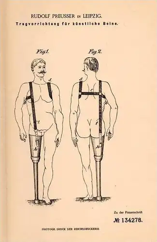 Original Patentschrift - R. Preusser in Leipzig , 1901 , Prothese , künstliche Beine , Chirurgie , Arzt , Knochen , Bein