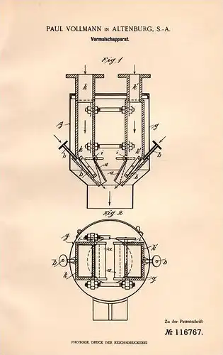 Original Patentschrift - P. Vollmann in Altenburg S.-A., 1900 , Maischapparat für Brauerei , Bier , Brauen , Alkohol !!!