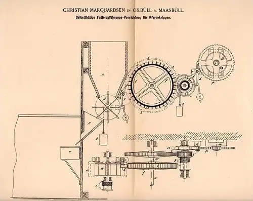 Original Patentschrift - C. Marquardsen in Oxbüll b. Maasbüll , 1897 , Futterkrippe für Pferde , Pferd , Krippe , Futter
