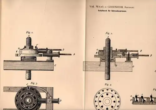 Original Patentschrift - V. Waas in Geisenheim , Rheingau , 1897 , Schaltwerk für Presse , Wein , Obst !!!