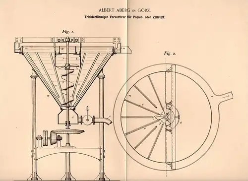 Original Patentschrift - A. Aberg in Görtz / Gorizia , 1897 , Sortierer für Papier und Zellstoff !!!