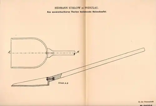 Original Patentschrift - H. Stielow in Prenzlau , 1897 , Holzschaufe aus mehreren Teilen , Schaufel , Bau , Spaten !!!