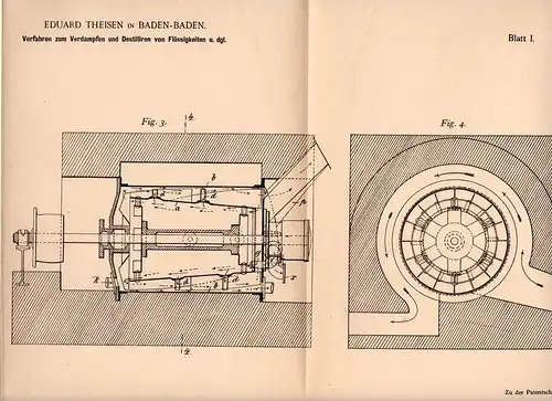 Original Patentschrift - E. Theisen in Baden-Baden , 1900 , Destillation und Verdampfung von Flüssigkeiten !!!