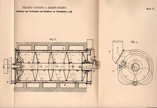 Original Patentschrift - E. Theisen in Baden-Baden , 1900 , Destillation und Verdampfung von Flüssigkeiten !!!