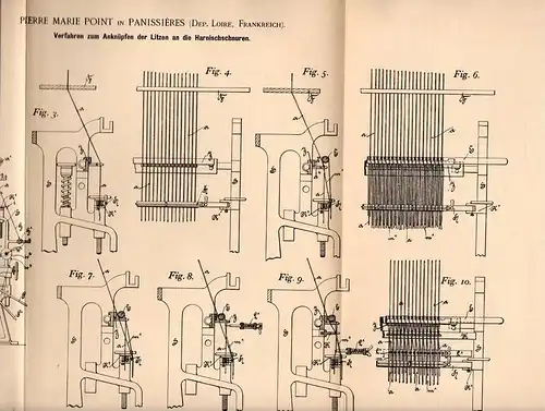 Original Patentschrift - P. Point in Panissieres , Loire , 1894 , Tissage , armures , nouage , jacquard !!!