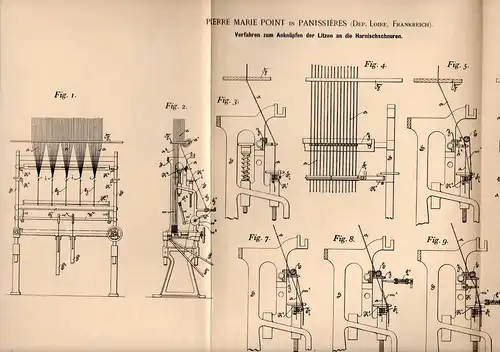 Original Patentschrift - P. Point in Panissieres , Loire , 1894 , Tissage , armures , nouage , jacquard !!!