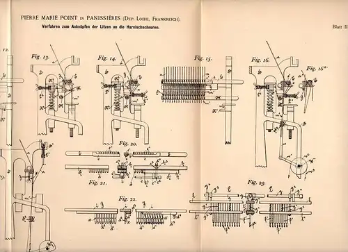 Original Patentschrift - P. Point in Panissieres , Loire , 1894 , Tissage , armures , nouage , jacquard !!!