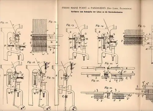 Original Patentschrift - P. Point in Panissieres , Loire , 1894 , Tissage , armures , nouage , jacquard !!!