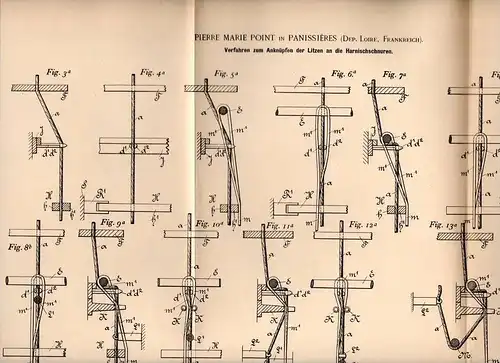 Original Patentschrift - P. Point in Panissieres , Loire , 1894 , Tissage , armures , nouage , jacquard !!!