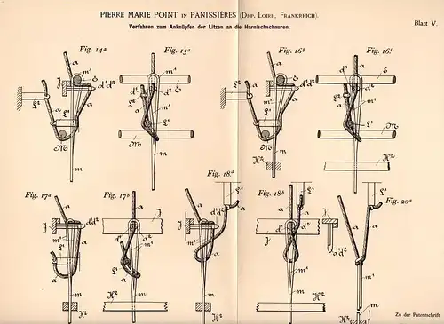 Original Patentschrift - P. Point in Panissieres , Loire , 1894 , Tissage , armures , nouage , jacquard !!!