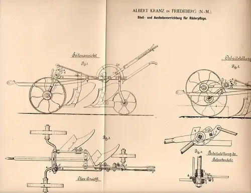 Original Patentschrift - A. Kranz in Friedeberg / Strzelce Krajenskie ,1894, Pflug , Räderpflug , Agrar , Landwirtschaft